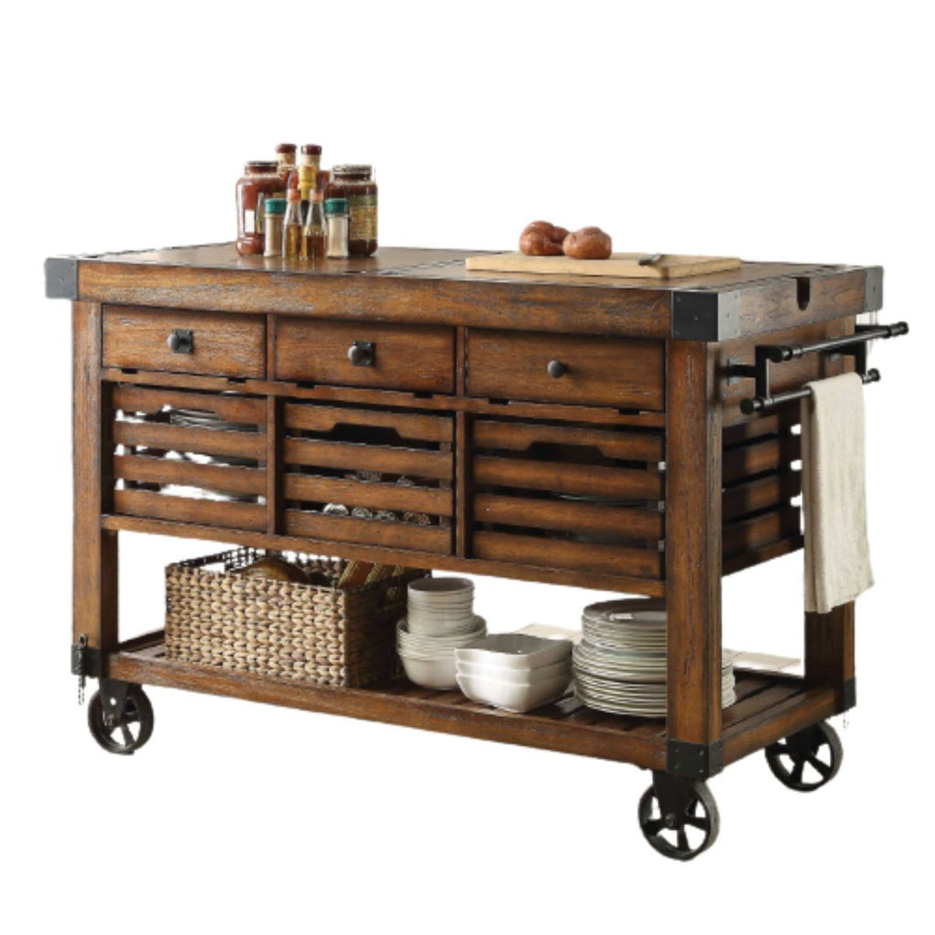 Brown 52" Rolling Kitchen Cart With Storage-4