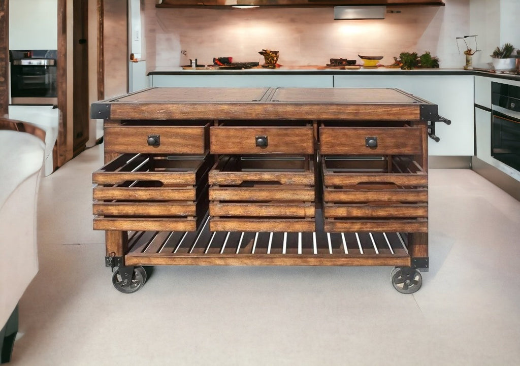 Brown 52" Rolling Kitchen Cart With Storage-1