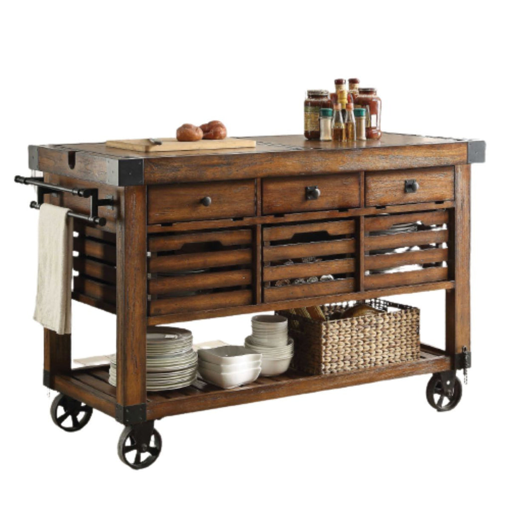 Brown 52" Rolling Kitchen Cart With Storage-3