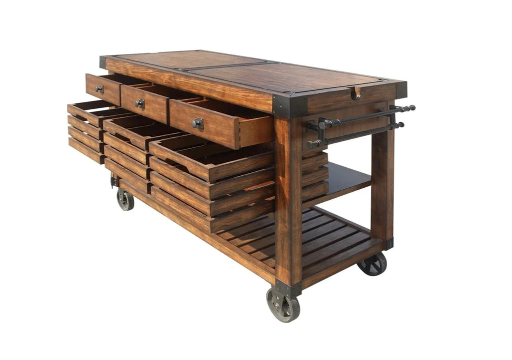Brown 52" Rolling Kitchen Cart With Storage-2