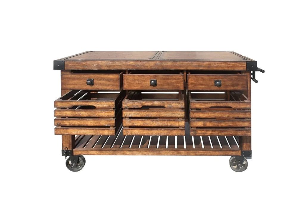 Brown 52" Rolling Kitchen Cart With Storage-0