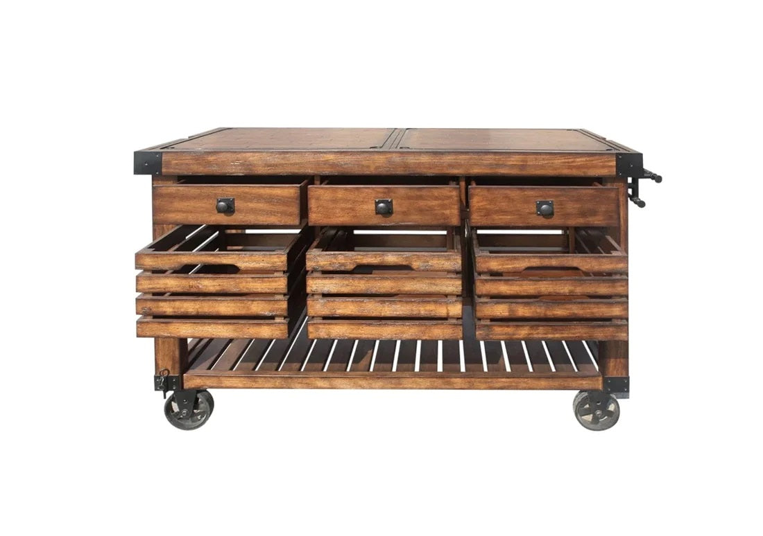 Brown 52" Rolling Kitchen Cart With Storage-0