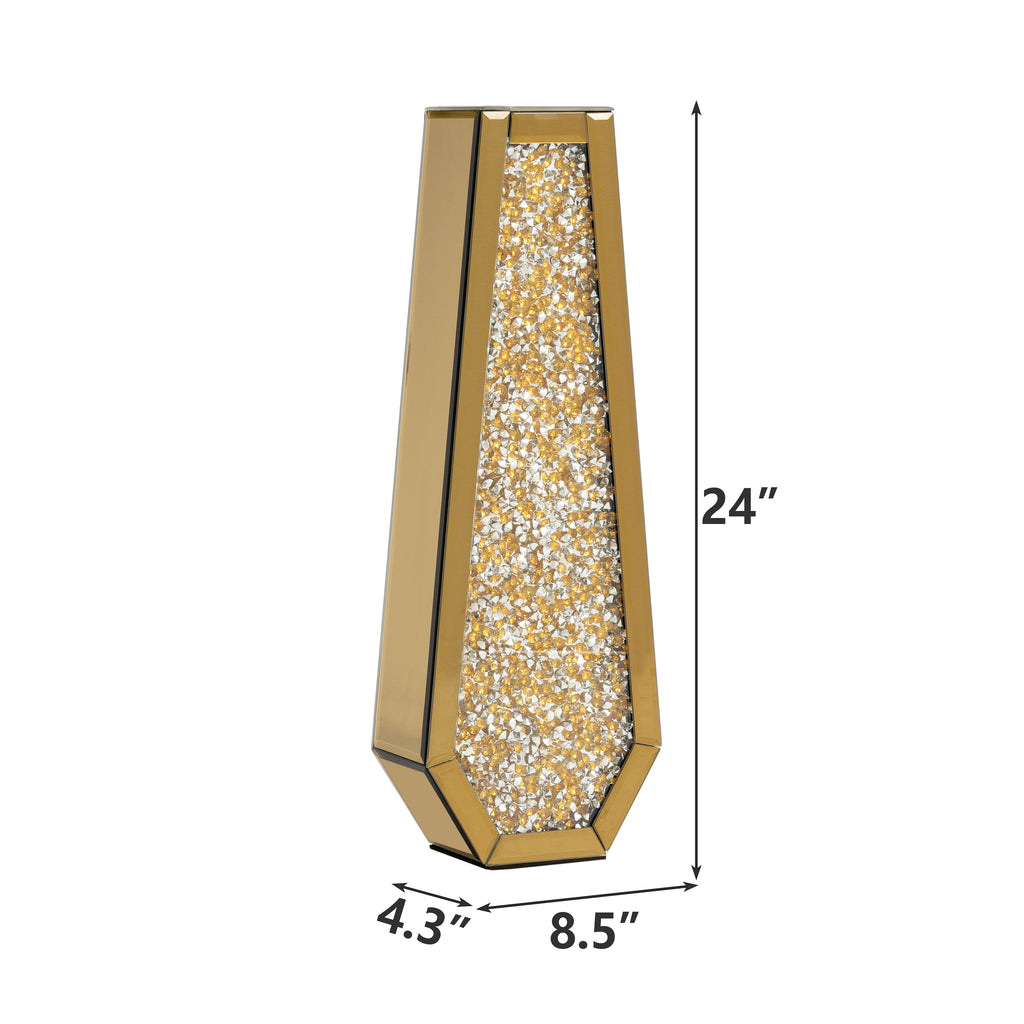 24" Gold Crystal Glass Floor Vase With Faux Crystals-7