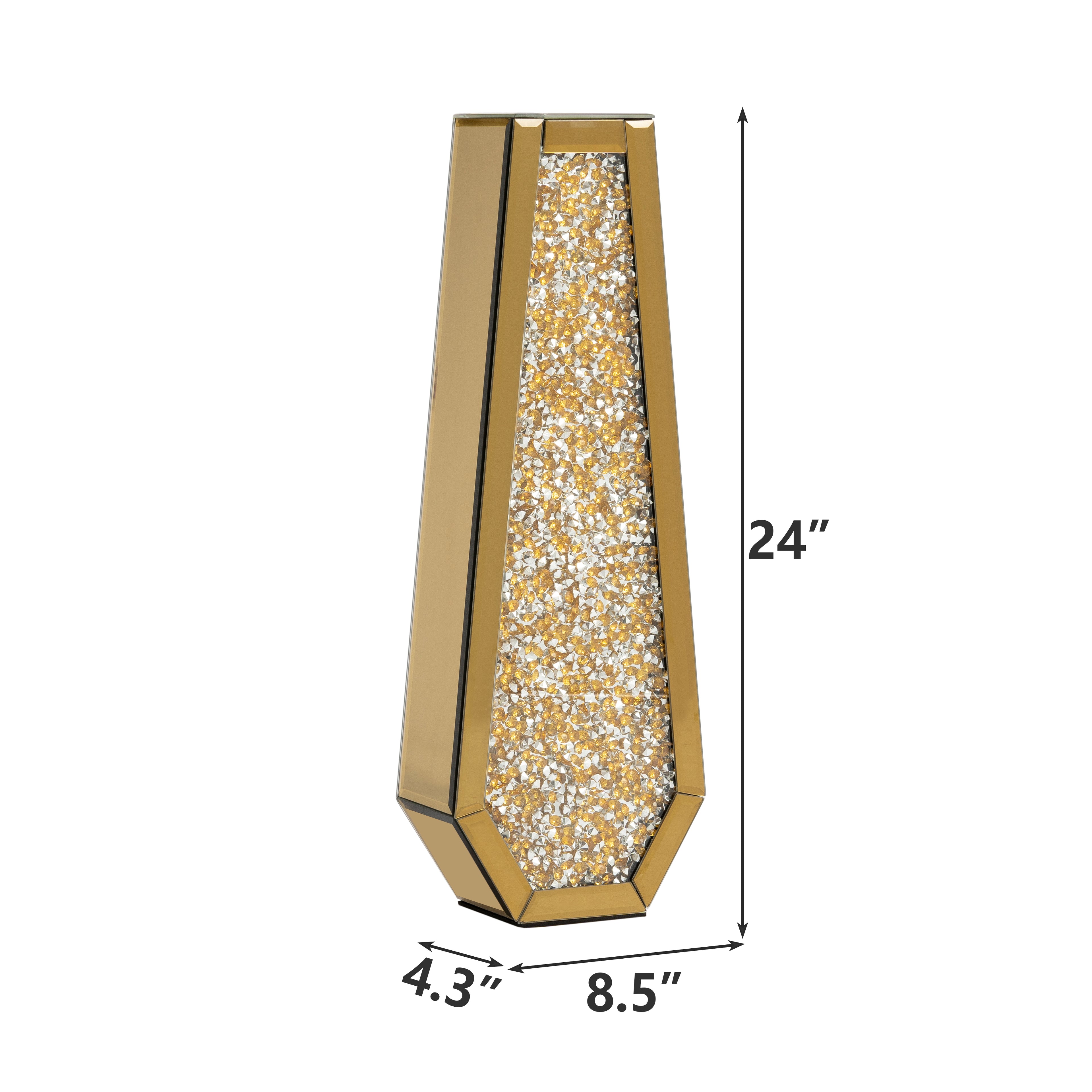 24" Gold Crystal Glass Floor Vase With Faux Crystals-7