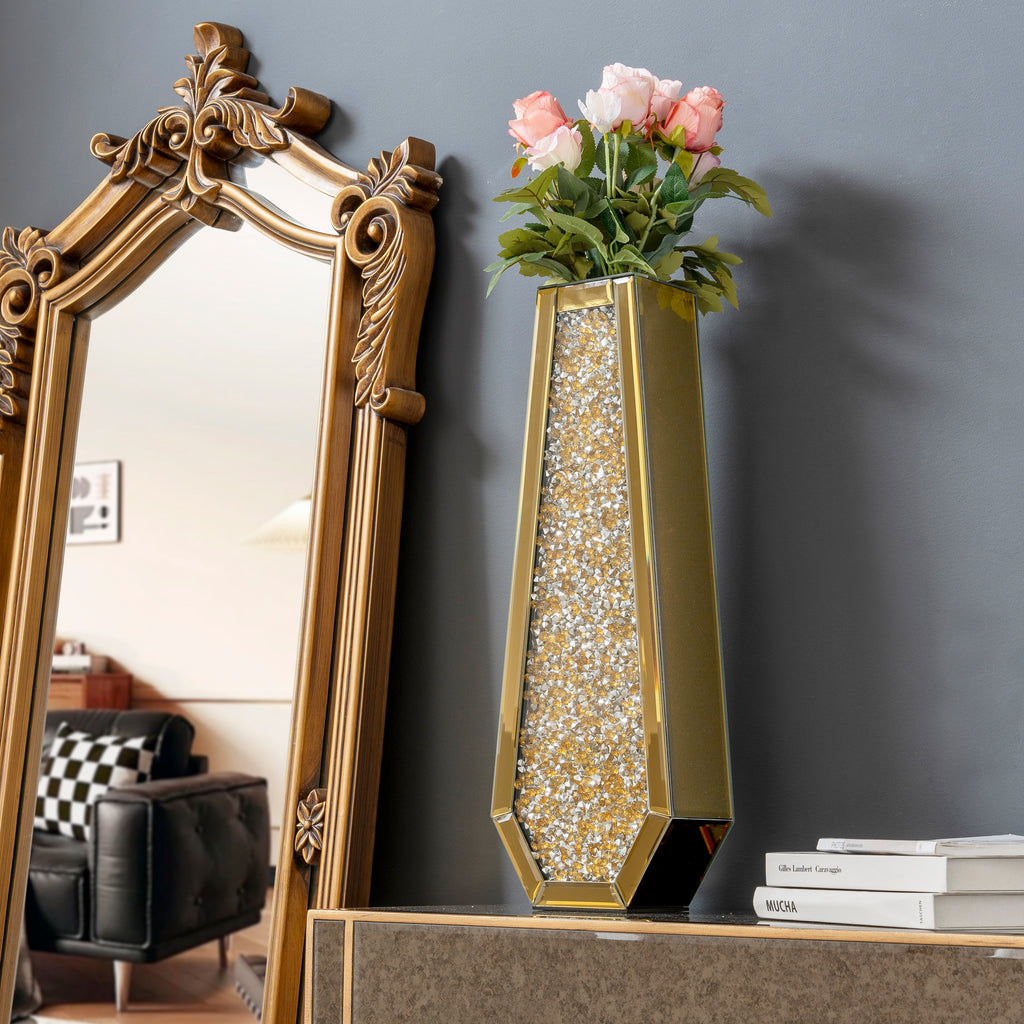 24" Gold Crystal Glass Floor Vase With Faux Crystals-5