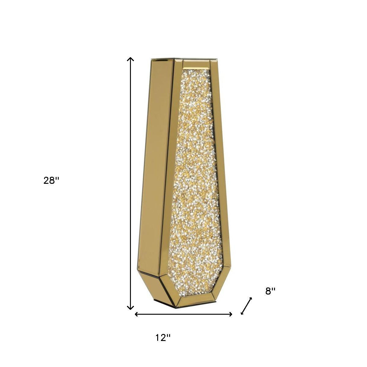 24" Gold Crystal Glass Floor Vase With Faux Crystals-6