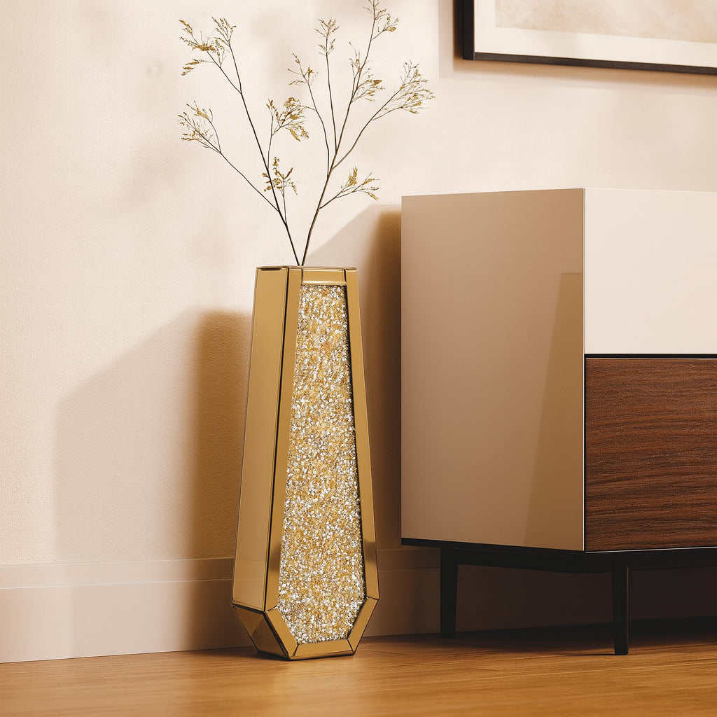 24" Gold Crystal Glass Floor Vase With Faux Crystals-0